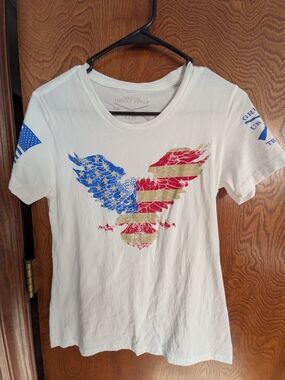 Graphic Tee - White with Red, Blue & Gold